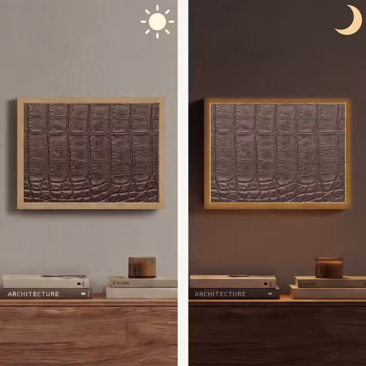 Krokodil - Leer - Bruin Light Box met batterij (Wandlamp) middel -sfeer3