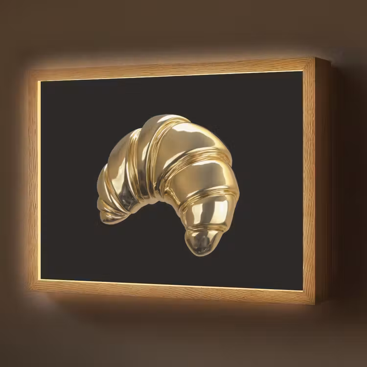 Croissant - Brood - Goud - Zwart Light Box met batterij (Wandlamp) middel -z3d_website