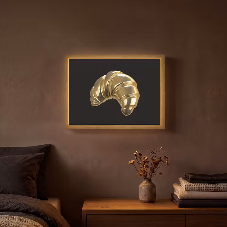 Croissant - Brood - Goud - Zwart Light Box met batterij (Wandlamp) middel -sfeer4