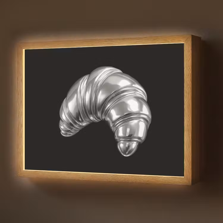 Croissant - Metaal - Zilver Light Box met batterij (Wandlamp) middel -z3d_website
