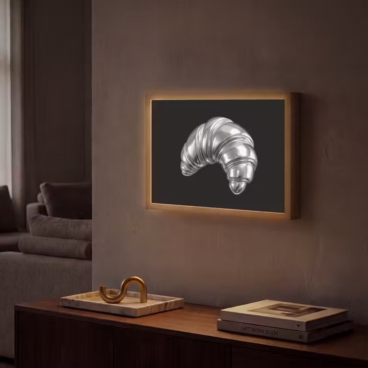 Croissant - Metaal - Zilver Light Box met batterij (Wandlamp) middel -sfeer1