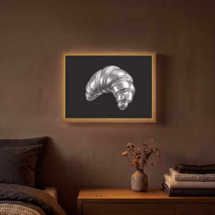 Croissant - Metaal - Zilver Light Box met batterij (Wandlamp) middel -sfeer4