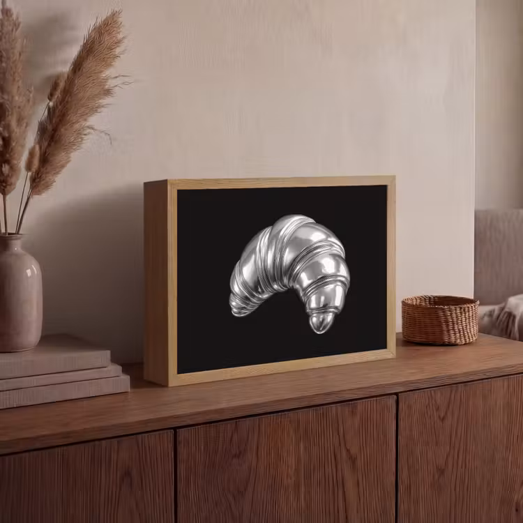 Croissant - Metaal - Zilver Light Box met batterij (Wandlamp) middel -sfeer2