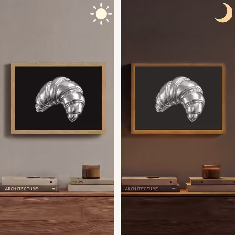 Croissant - Metaal - Zilver Light Box met batterij (Wandlamp) middel -sfeer3