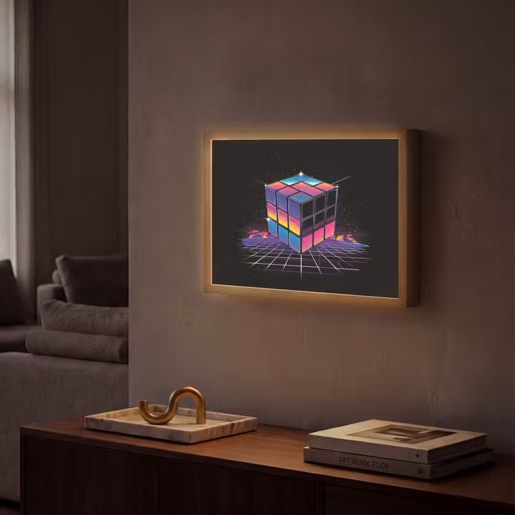 Kubus - Kleurrijk - Raster Light Box met batterij (Wandlamp) middel -sfeer1