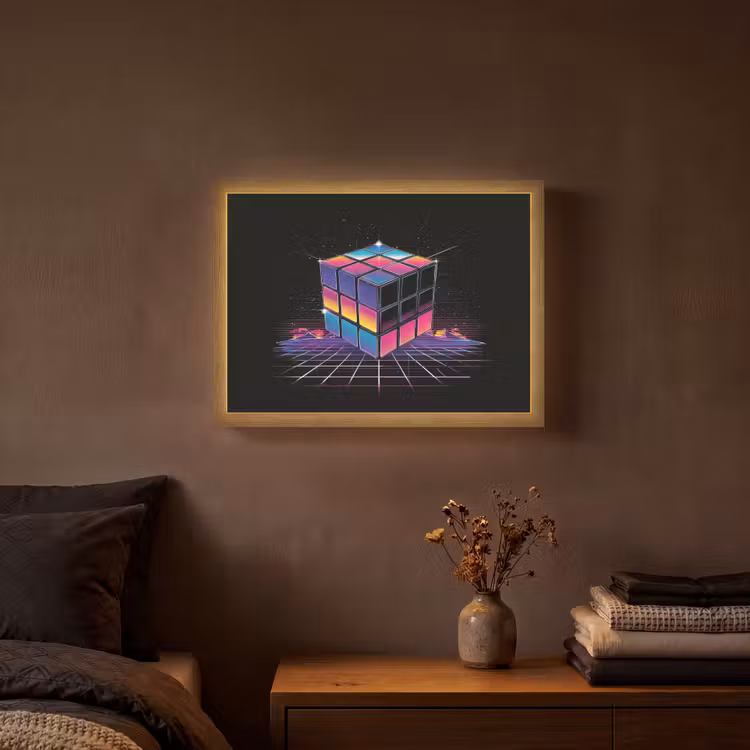 Kubus - Kleurrijk - Raster Light Box met batterij (Wandlamp) middel -sfeer4