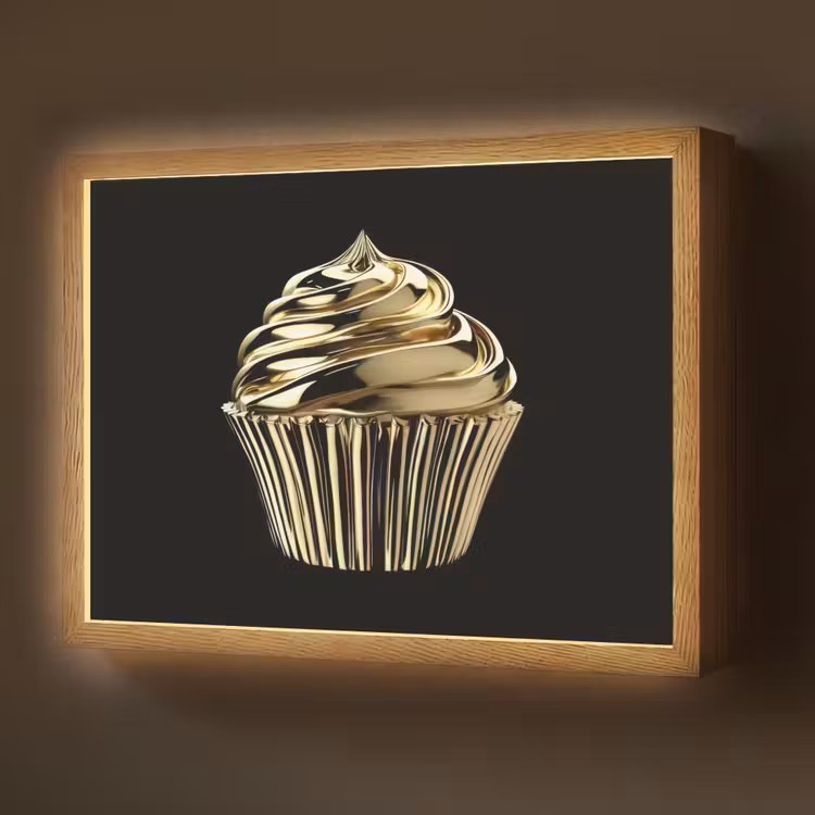 Cupcake - Eten - Goud - Zwart Light Box met batterij (Wandlamp) middel -z3d_website