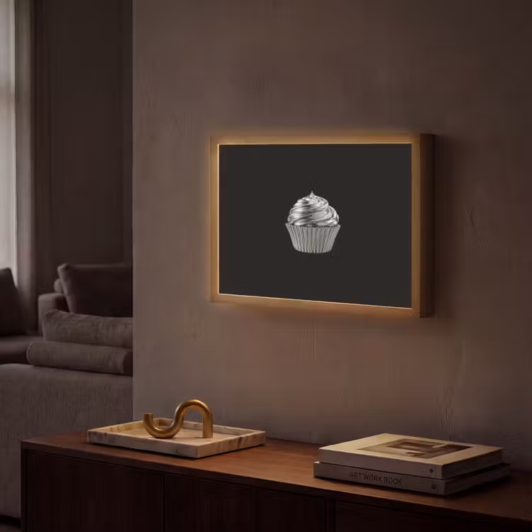 Cupcake - Luxueus - Zilver Light Box met batterij (Wandlamp) middel -sfeer1