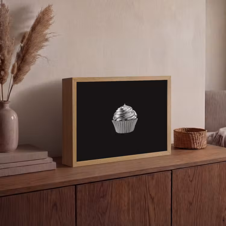 Cupcake - Luxueus - Zilver Light Box met batterij (Wandlamp) middel -sfeer2
