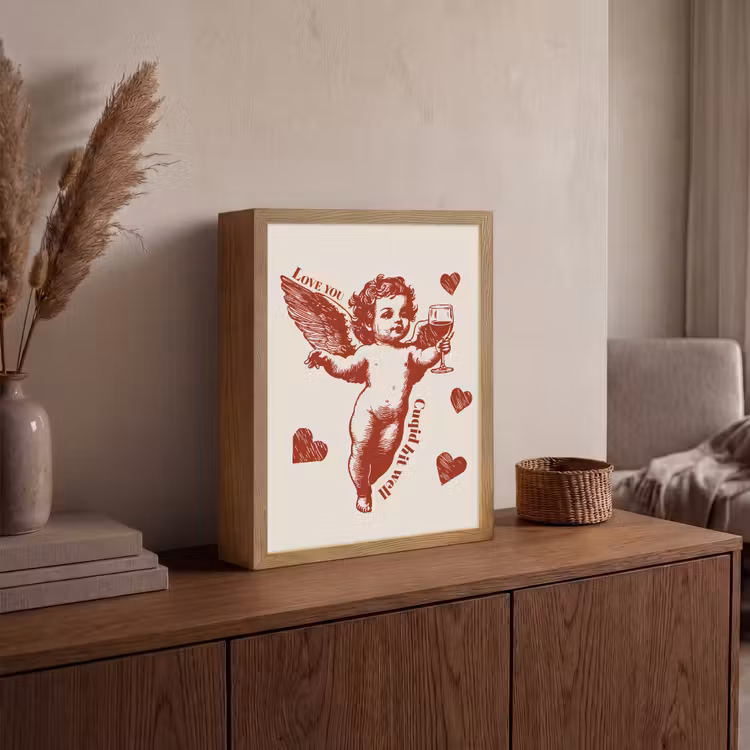 Cupido - Hartjes - Rood - Klassiek Light Box met batterij (Wandlamp) middel -sfeer2