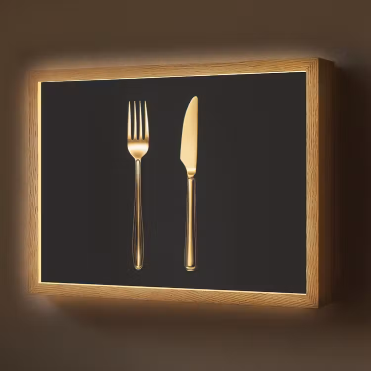 Bestek - Goud - Mes - Vork Light Box met batterij (Wandlamp) middel -z3d_website