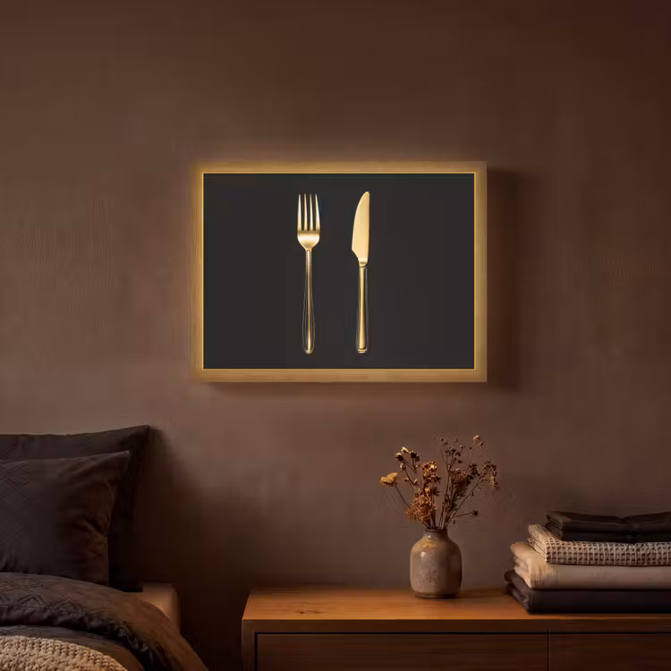 Bestek - Goud - Mes - Vork Light Box met batterij (Wandlamp) middel -sfeer4