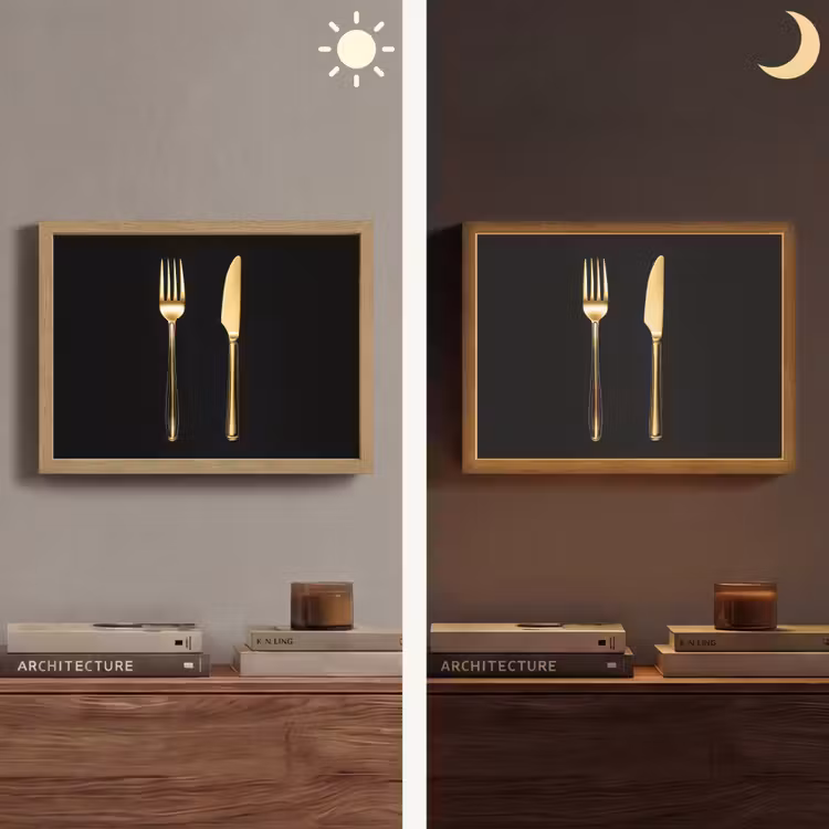 Bestek - Goud - Mes - Vork Light Box met batterij (Wandlamp) middel -sfeer3
