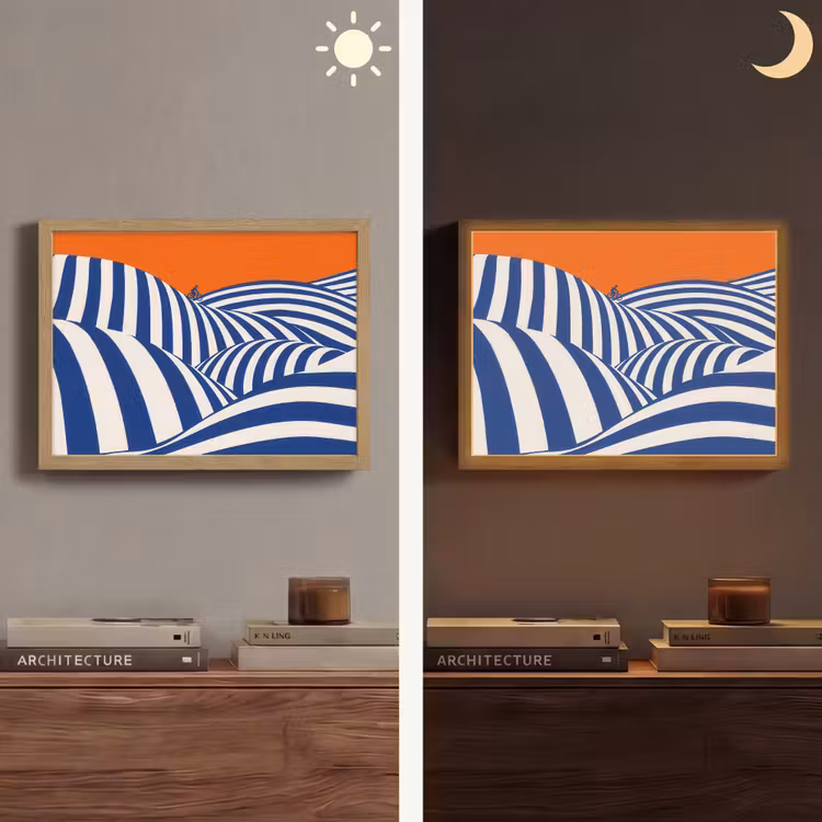 Fietser - Heuvels - Strepen - Blauw Light Box met batterij (Wandlamp) middel -sfeer3