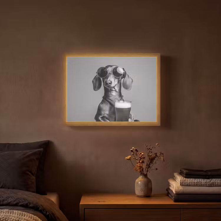 Teckel - Bier - Glas - Bril Light Box met batterij (Wandlamp) middel -sfeer4