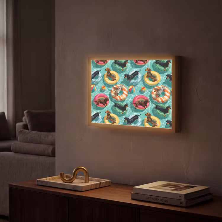 Teckels - Zwembad - Kleurrijk Light Box met batterij (Wandlamp) middel 907 -sfeer1
