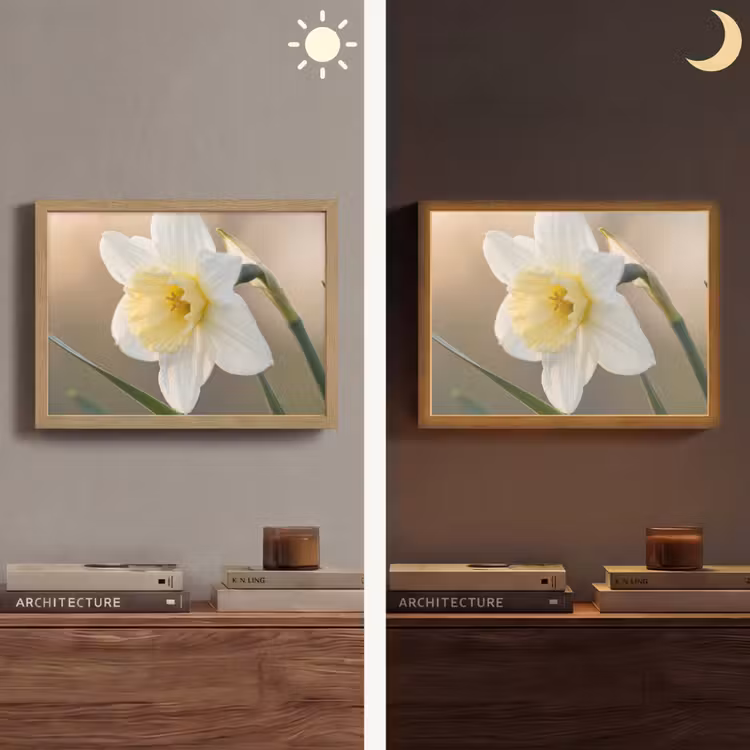 Narcis - Bloem - Minimalistisch Light Box met batterij (Wandlamp) middel -sfeer3