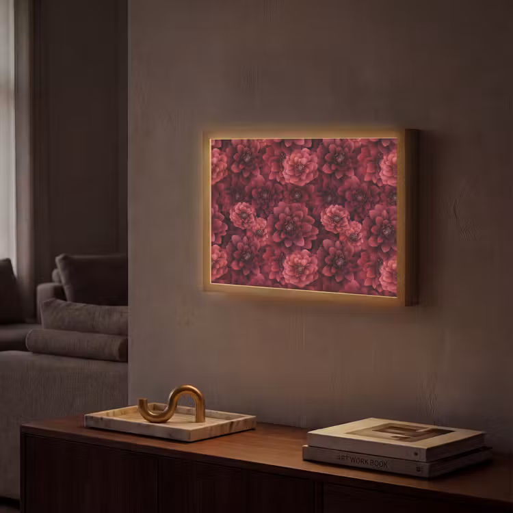 Dahlias - Bloemen - Rood Light Box met batterij (Wandlamp) middel 907 -sfeer1