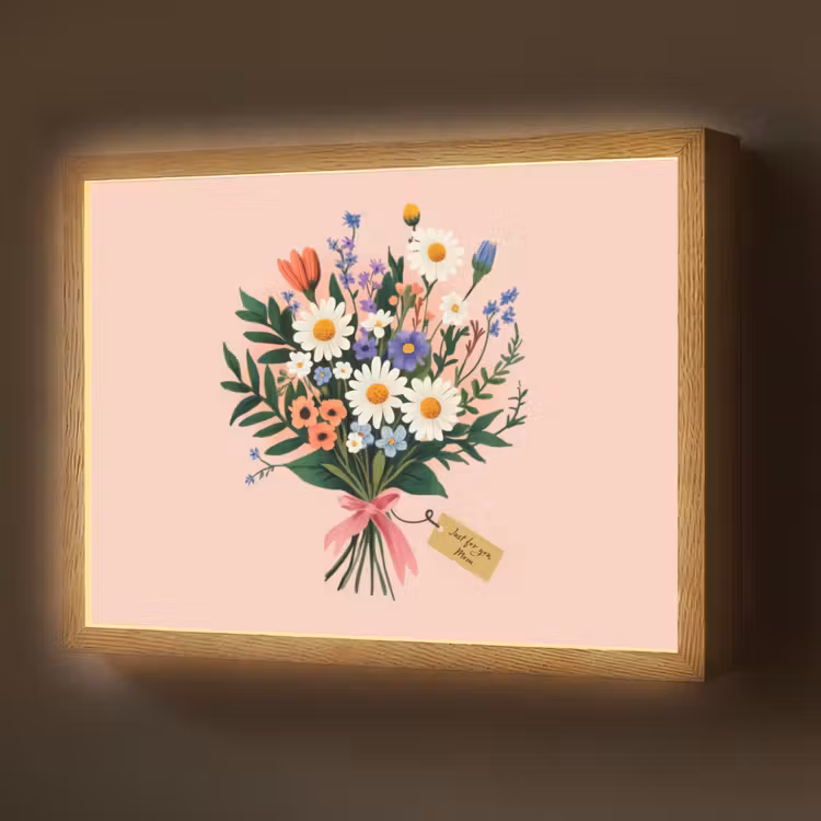 Margrieten - Boeket - Strikje - Roze Light Box met batterij (Wandlamp) middel -z3d_website