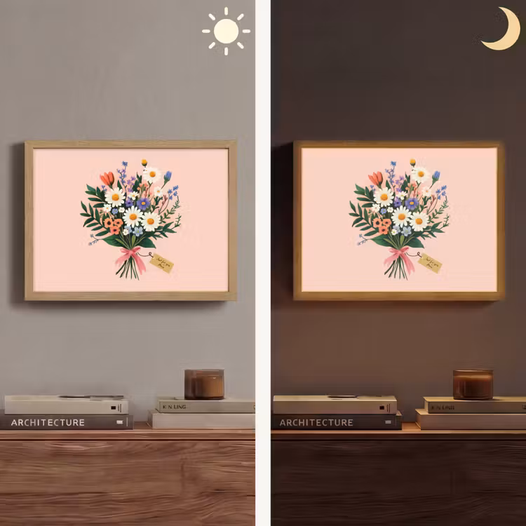 Margrieten - Boeket - Strikje - Roze Light Box met batterij (Wandlamp) middel -sfeer3