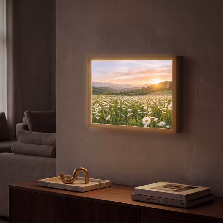 Madelief - Veld - Heuvels - Groen Light Box met batterij (Wandlamp) middel -sfeer1
