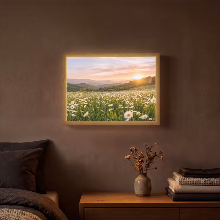 Madelief - Veld - Heuvels - Groen Light Box met batterij (Wandlamp) middel -sfeer4