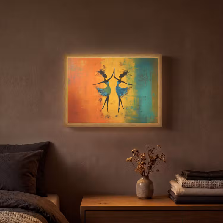 Dansen - Vrouwen - Verfstructuur Light Box met batterij (Wandlamp) middel -sfeer4