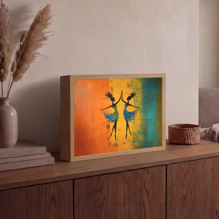 Dansen - Vrouwen - Verfstructuur Light Box met batterij (Wandlamp) middel -sfeer2