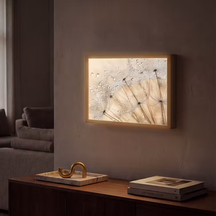 Paardenbloem - Abstract - Natuur - Beige Light Box met batterij (Wandlamp) middel -sfeer1