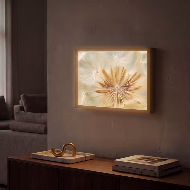 Paardenbloem - Beige - Abstract - Modern - Natuur Light Box met batterij (Wandlamp) middel -sfeer1