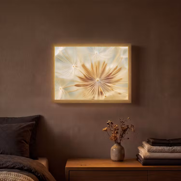 Paardenbloem - Beige - Abstract - Modern - Natuur Light Box met batterij (Wandlamp) middel -sfeer4