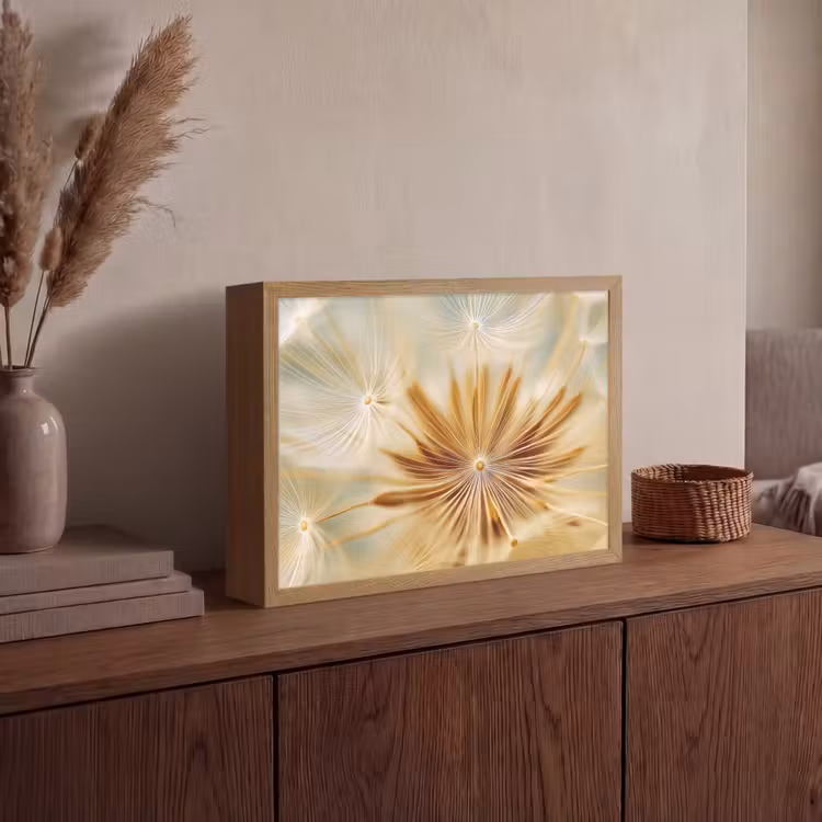 Paardenbloem - Beige - Abstract - Modern - Natuur Light Box met batterij (Wandlamp) middel -sfeer2