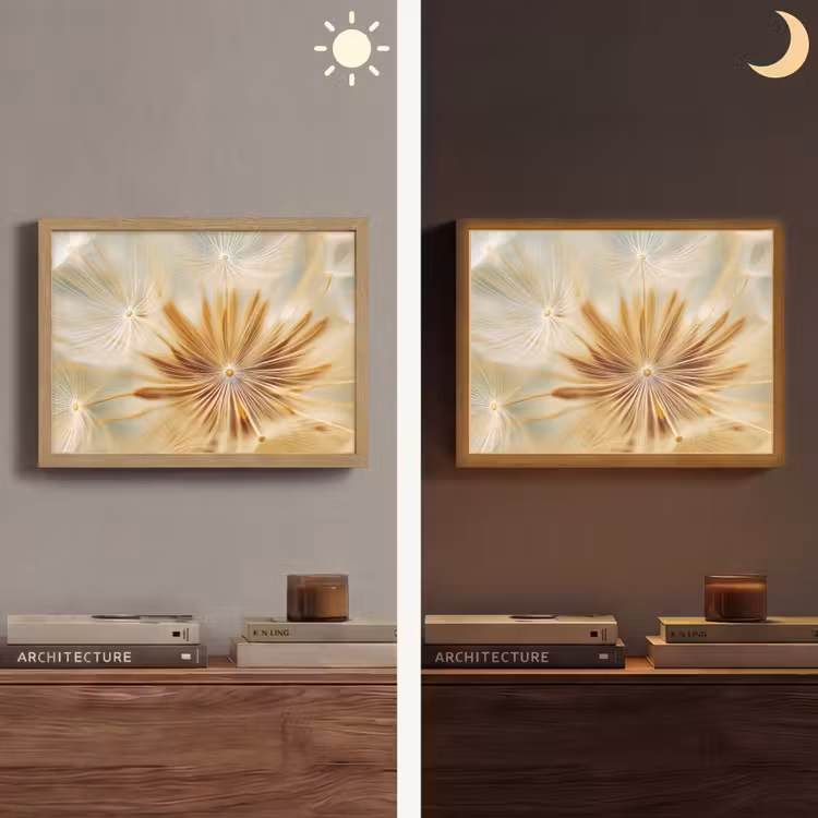 Paardenbloem - Beige - Abstract - Modern - Natuur Light Box met batterij (Wandlamp) middel -sfeer3