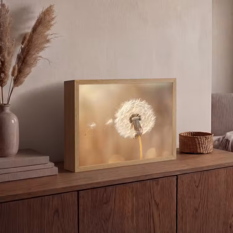Paardenbloem - Beige - Natuur - Bloem Light Box met batterij (Wandlamp) middel -sfeer2