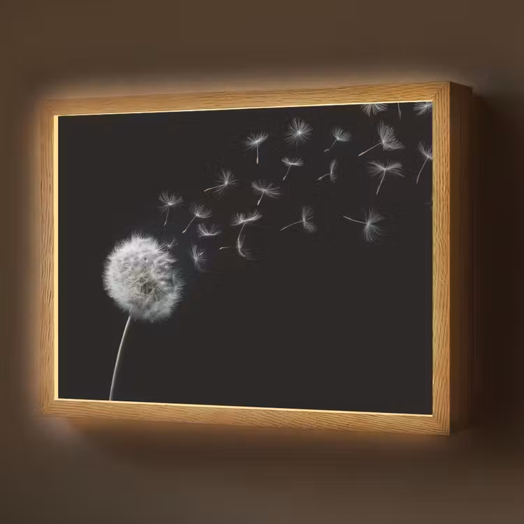 Paardenbloem - Zwart - Natuur Light Box met batterij (Wandlamp) middel -z3d_website