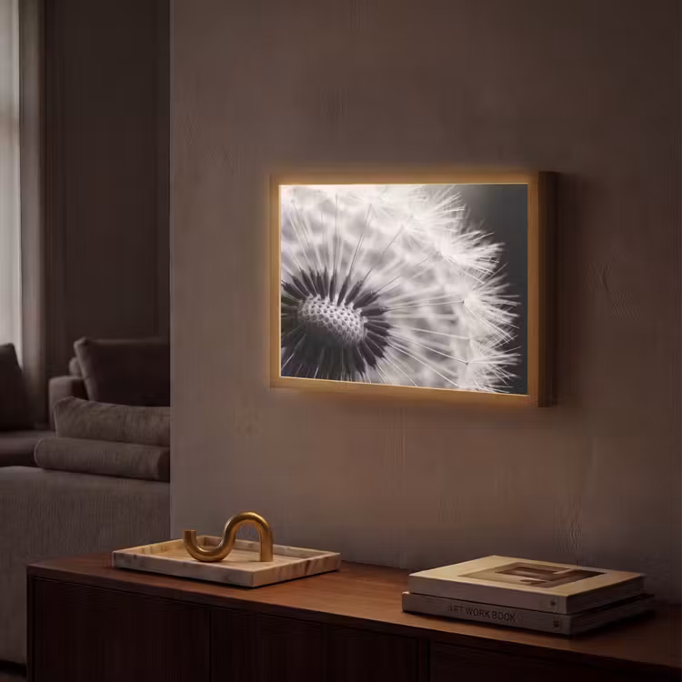 Paardenbloem - Zwart - Wit Light Box met batterij (Wandlamp) middel -sfeer1