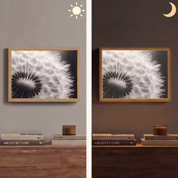 Paardenbloem - Zwart - Wit Light Box met batterij (Wandlamp) middel -sfeer3