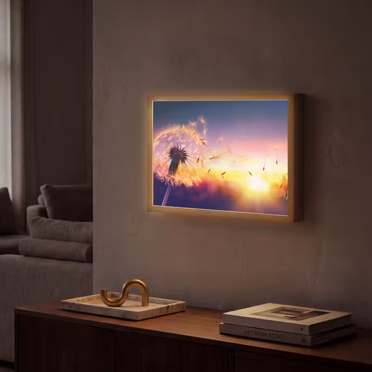 Paardenbloem - Bloemen - Zonsondergang - Horizon - Nacht Light Box met batterij (Wandlamp) middel -sfeer1