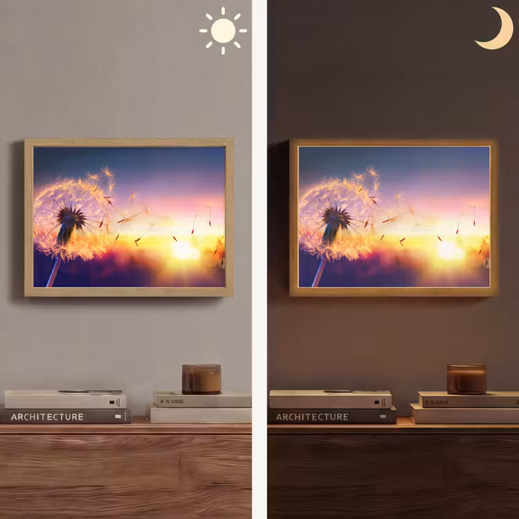 Paardenbloem - Bloemen - Zonsondergang - Horizon - Nacht Light Box met batterij (Wandlamp) middel -sfeer3