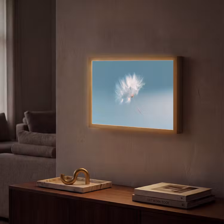 Paardenbloempluisje - Blauw - Lucht Light Box met batterij (Wandlamp) middel -sfeer1