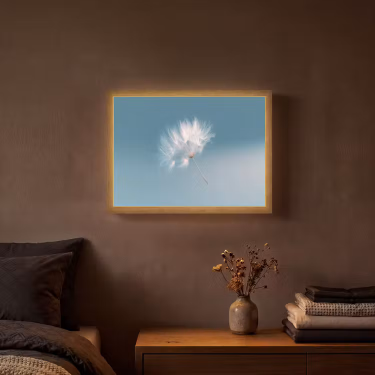Paardenbloempluisje - Blauw - Lucht Light Box met batterij (Wandlamp) middel -sfeer4
