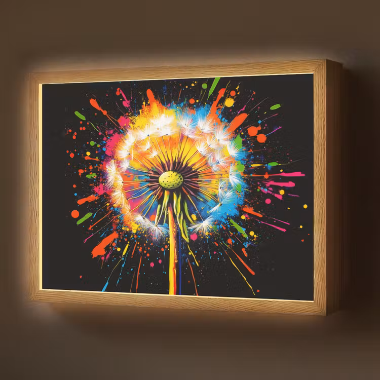 Paardenbloem - Graffiti - Kleurrijk - Bloemen - Natuur Light Box met batterij (Wandlamp) middel -z3d_website