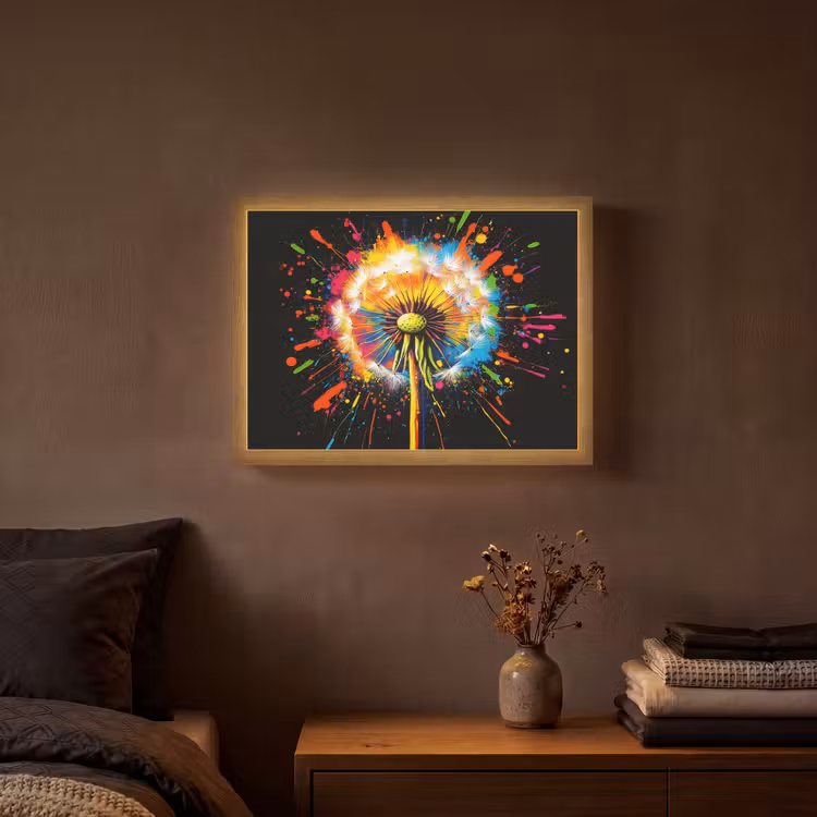 Paardenbloem - Graffiti - Kleurrijk - Bloemen - Natuur Light Box met batterij (Wandlamp) middel -sfeer4