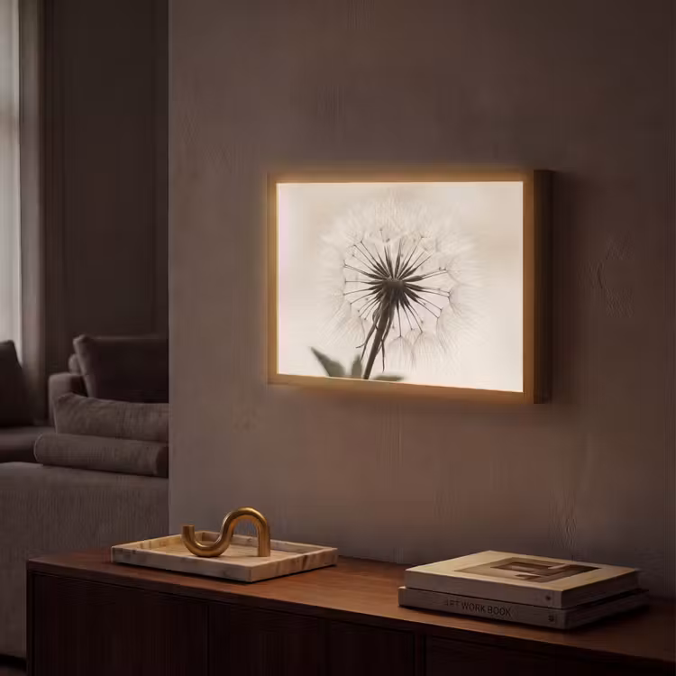 Paardenbloem - Minimalistisch - Wit Light Box met batterij (Wandlamp) middel -sfeer1