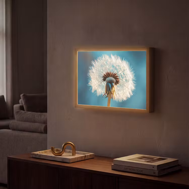 Paardenbloem - Natuur - Bloemen - Blauw Light Box met batterij (Wandlamp) middel -sfeer1