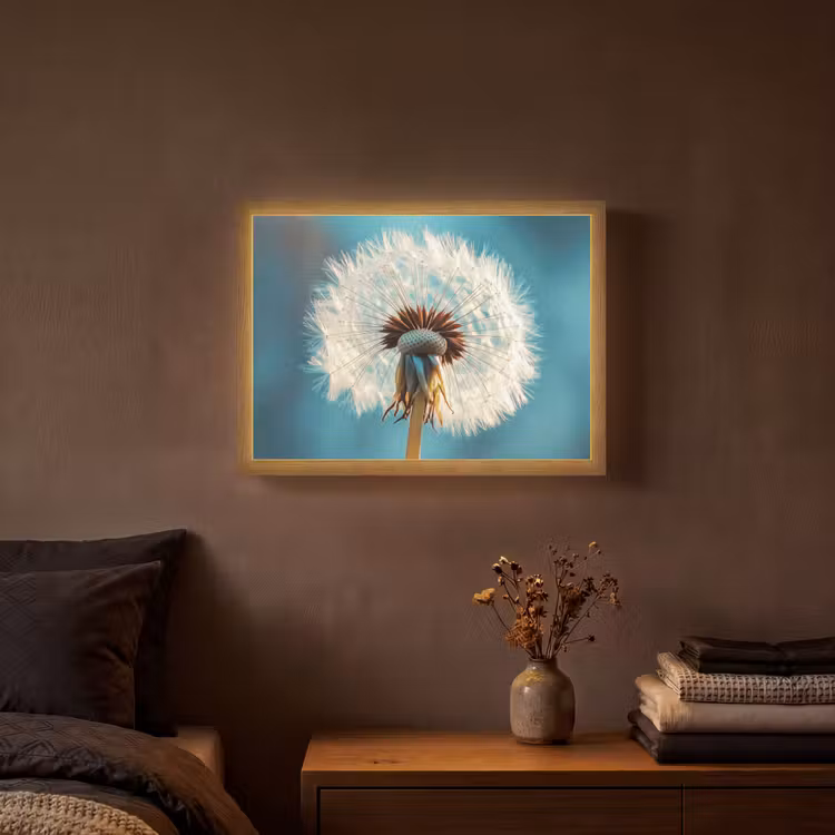 Paardenbloem - Natuur - Bloemen - Blauw Light Box met batterij (Wandlamp) middel -sfeer4
