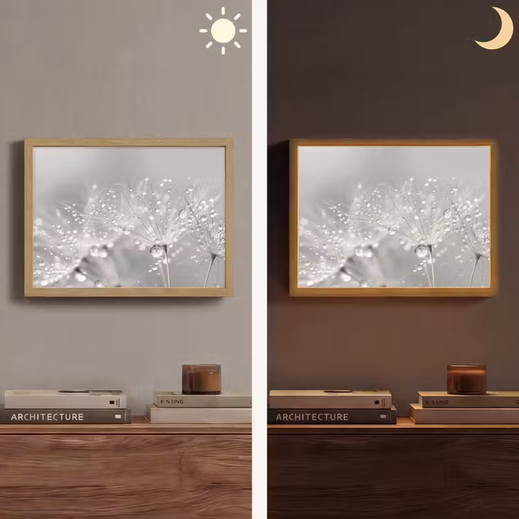 Paardenbloem - Waterdruppels - Stilleven - Modern Light Box met batterij (Wandlamp) middel -sfeer3