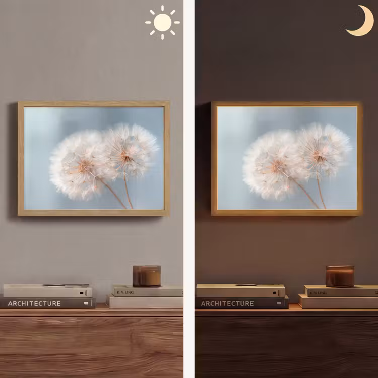 Paardenbloemen - Pluisjes - Wit Light Box met batterij (Wandlamp) middel -sfeer3