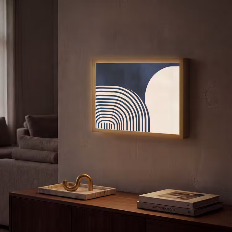 Donkerblauw - Abstract - Lijnen Light Box met batterij (Wandlamp) middel -sfeer1