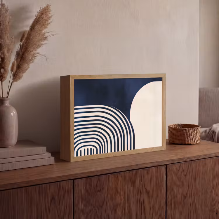 Donkerblauw - Abstract - Lijnen Light Box met batterij (Wandlamp) middel -sfeer2
